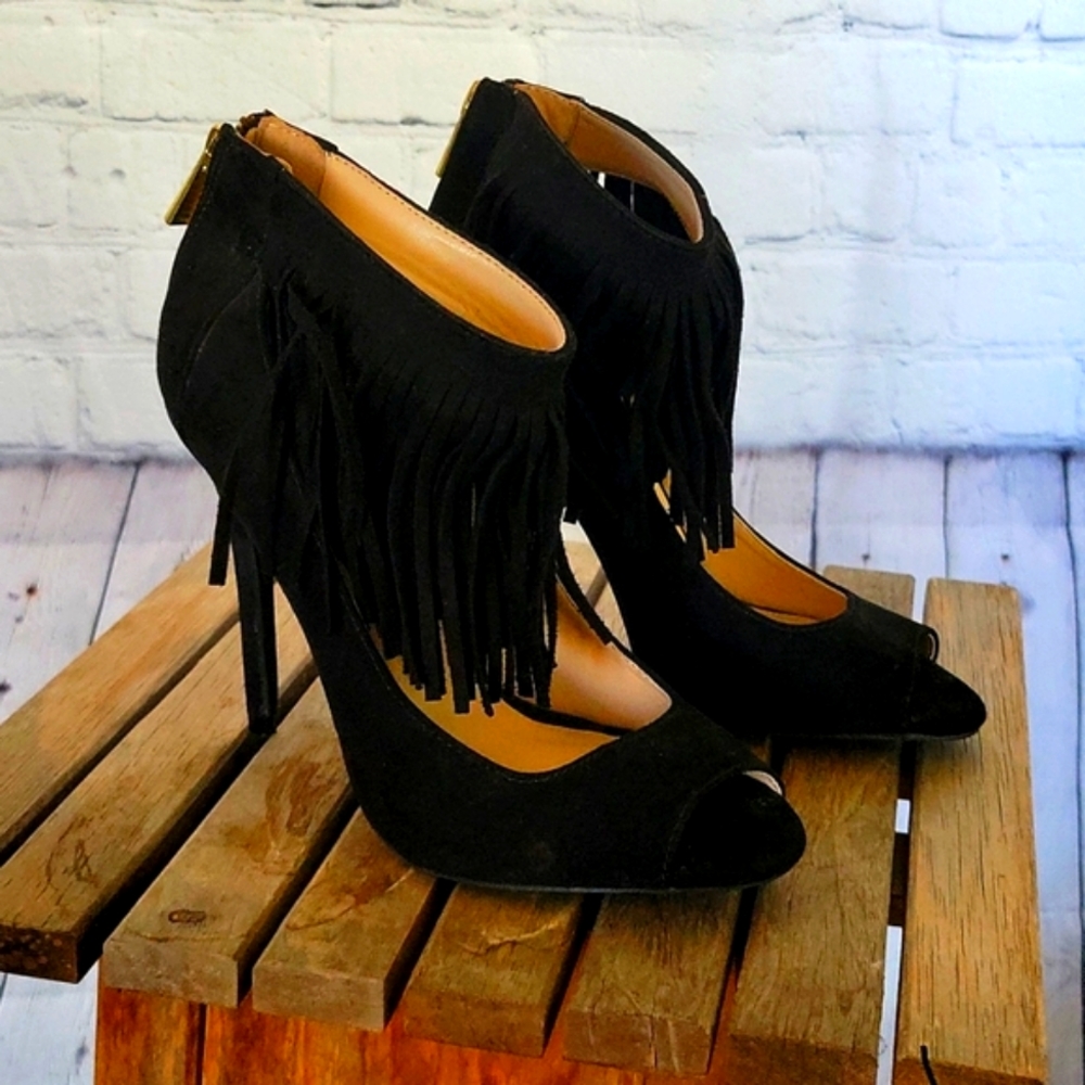 Black Suede Fringe Heel